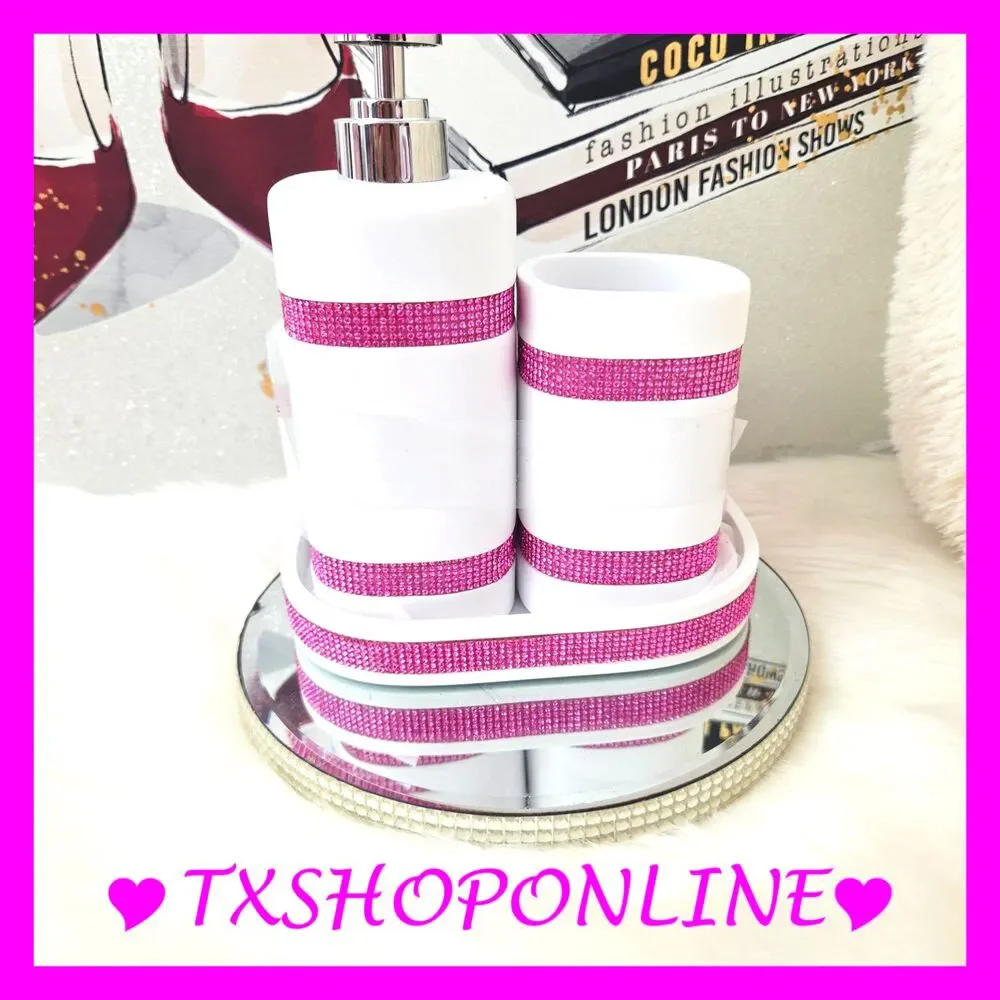 3 Pc Pink bling bathroom accessories set NEW